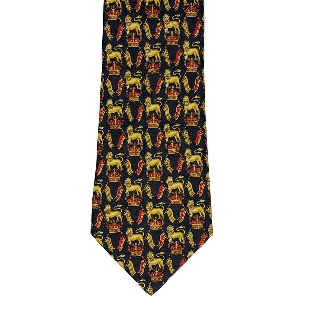 Salvatore Ferragamo Silk‎ Tie Dark Blue Lion Coat of Arms Italy L: 58